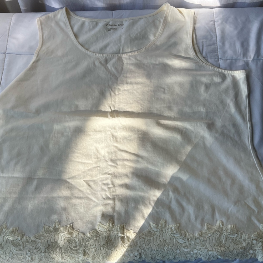 Coldwater Creek Cream/Off White Tank Top with lace Trim